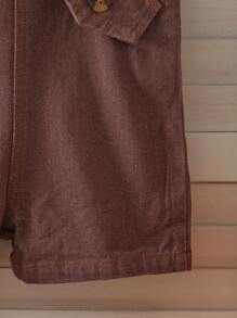 Polo Collar Striped Short Sleeve T-Shirt And Overall Shorts Retro American Country Style Fashionable Outfit For Baby Boys