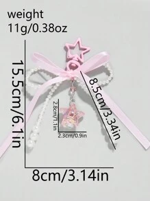 ROMWE Kawaii 1 chiếc nơ ngọc trai đính hạt thủ công đơn giản và dễ thương theo phong cách ngọt ngào thứ hai với ruy băng màu hồng, ngôi sao màu hồng, móc khóa mặt dây chuyền ngôi sao pha lê nhiều màu cho phụ nữ hoặc trẻ em gái, hoàn hảo để đeo hàng ngày hoặc làm quà tặng lễ hội Valentine - Hồng - Xem 3