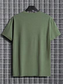 Manfinity Dauomo Men's Summer Round Neck Short Sleeve Casual T-Shirt With Letter Print - Army Green - View 2