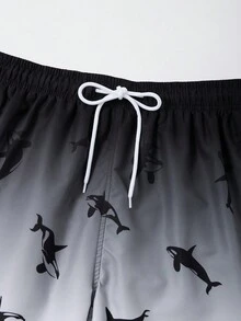 Surfspeed Men's Vacation Loose Fit Shark Printed Drawstring Waist Beach Shorts - Black and White - View 3