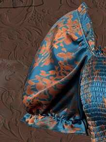 Celure 夏季加花印花帶蓬蓬袖和荷葉邊修飾的洋裝