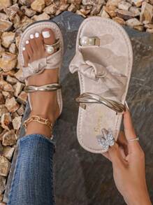 時尚珍珠裝飾輕便女士平底涼鞋