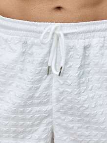 Manfinity Homme 男士大尺碼夏季休閒純色短袖鈕扣襯衫和短褲套裝 - 白色 - 查看 4