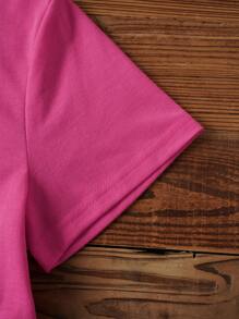 SHEIN 女士夏季心形豹纹短袖休闲 T 恤，圆领图案 T 恤女式上衣 - 玫紅色 - 查看 3