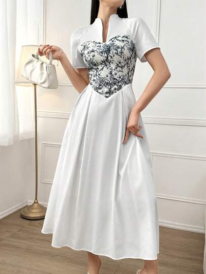 Modelyn Vestido de manga corta con estampado floral, vestidos largos de noche