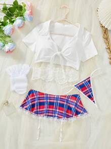 女士內衣（無鋼圈文胸、裙子、丁字褲、一雙連褲襪）5入組 - 彩色 - 查看 8