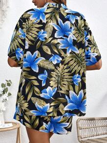 SHEIN 孕妇夏季度假热带印花和服和短裤 - 彩色 - 查看 2