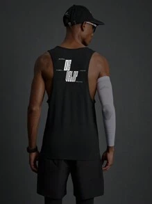 Manfinity Acti Log Boyfriend Style Men's Letter Print Round Neck Everyday Gym Sports Tank Top - Black - View 2