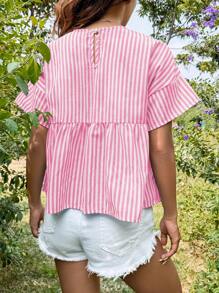 SHEIN EZwear Loose Weave Pink Striped Shirt For Summer - Pink - View 2