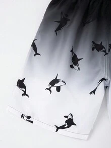 Surfspeed Men's Vacation Loose Fit Shark Printed Drawstring Waist Beach Shorts - Black and White - View 4