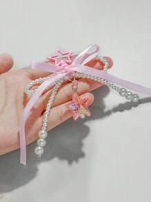 ROMWE Kawaii 1 chiếc nơ ngọc trai đính hạt thủ công đơn giản và dễ thương theo phong cách ngọt ngào thứ hai với ruy băng màu hồng, ngôi sao màu hồng, móc khóa mặt dây chuyền ngôi sao pha lê nhiều màu cho phụ nữ hoặc trẻ em gái, hoàn hảo để đeo hàng ngày hoặc làm quà tặng lễ hội Valentine - Hồng - Xem 6