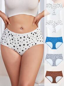 SHEIN Cute Sweet Plus Size High Waisted Star Pattern Panties For Women Multi-Color Fabric Medium Stretch - Multicolor - View 1