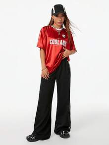 Coolane Camiseta de manga corta y cuello redondo para mujer con impresión de letra y estilo de manga raglán, ideal para el verano y ocasiones informales. - Rojo - Ver 6
