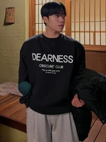 DAZY Men's Loose Round Neck Long Sleeve Casual Sweatshirt With Letter Print, Autumn Back To School - Black - View 6