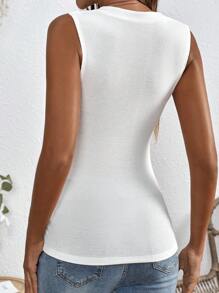 SHEIN Maternity Summer Casual Solid Color Ruched Slim Fit Vest Top - White - View 2