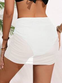 SHEIN Maternity Plain Summer Beach Bikini Bottom With Beach Skirt - White - View 3