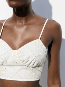 Maija 2pcs Set Women Eyelet Embroidery Cami Top & Floral Print Pants - Multicolor - View 4