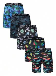 Manfinity 5 Cái/gói Quần Short Boxer Dacron In Kỹ Thuật Số Cho Nam - Nhiều màu - Xem 2