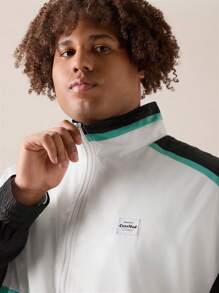 Manfinity VCAY 2pcs Men's Plus Size Casual Woven Patchwork Stand Collar Zipper Jacket And Straight Shorts Set, Suitable For Spring And Summer Back To School, For Fall Winter - Blue - View 6