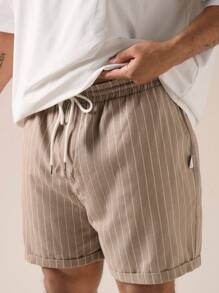 Manfinity VCAY 2pcs/Set Plus Size Men's Casual Knitted Loose Drop-Shoulder Short Sleeve T-Shirt And Woven Striped Straight Shorts, Suitable For Summer And Daily Wear - Multicolor - View 6