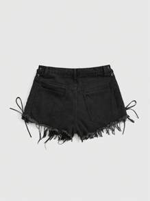 ROMWE Grunge Punk Quần short denim cạp thấp họa tiết da báo vá đính đinh tán phong cách đường phố gợi cảm dành cho nữ Kpop, đi học - Nhiều màu - Xem 7