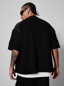 PAVTROS Manfinity Streetrush Men's Loose Fit Short Sleeve Casual Shirt With Alphabet Pattern, Summer - Black - View 2