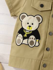 Set Baju Bayi Lengan Pendek Bordir Musim Semi/Panas dan Celana Pendek - Khaki - View 4
