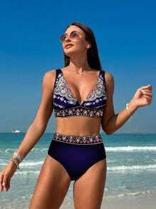 SHEIN Swim Women Summer Beach Floral Print Sexy Bikini Set Tandem Bikini Set Positioning Print