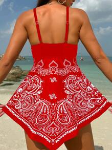 SHEIN Swim Conjunto Tankini de empalme estampado de paisley para playa de verano de mujer