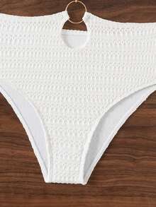 SHEIN Swim Áo tắm một mảnh màu trơn đi biển mùa hè có dây đeo - trắng - Xem 4