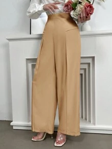 Modelyn Women's Solid Color Wide Leg Loose Pleated Daily Commute Long Pants - Camel - View 3