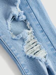 SHEIN Girlism Tween Girls' Y2K Spring Summer Solid Washed Distressed  Denim Jeans,Girls Summer Clothes Pants Outfits - Light Wash - View 4