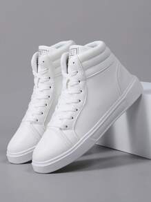 男女通用休闲系带运动鞋，百搭运动撞色运动鞋，学生鞋 - 白色 - 查看 4