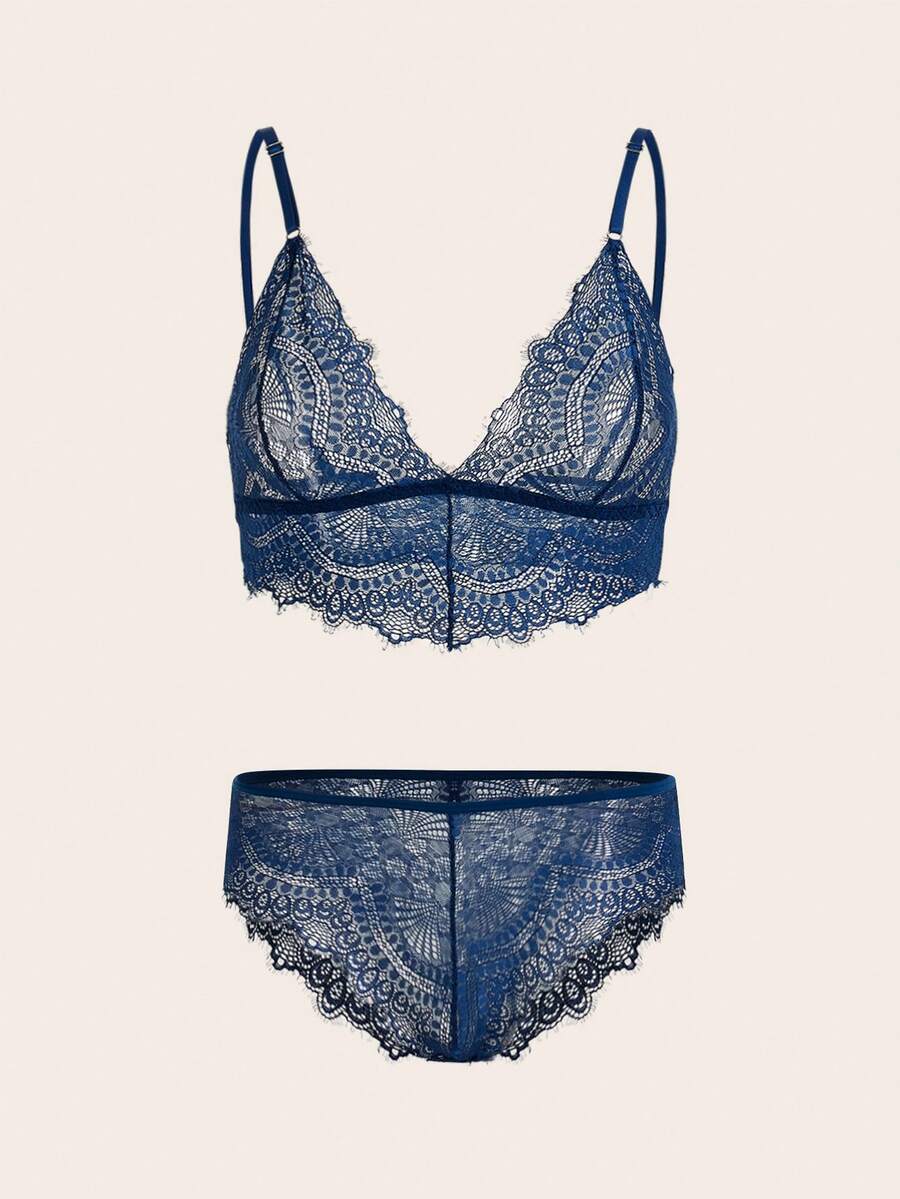 Charlaine Conjunto de lencería con sujetador y braguita de encaje floral - azul real - Ver 1