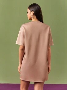 SCOOBY-DOO X SHEIN Women's Casual Cartoon Characters And Letters Print Oversized T-Shirt Dress For Summer Autumn - Khaki - View 2