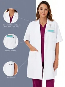 Unisex Loose Short Sleeve Mid-Length White Lab Coat