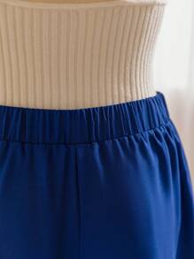 Soleia 休闲度假藏青色松紧腰带流苏装饰宽松舒适阔腿大码长裤 - 藏蓝色 - 查看 4