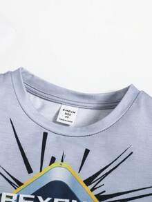 SHEIN Bộ quần áo mặc nhà mùa hè cho bé trai – Bộ áo ngắn tay cổ tròn & ngắn in họa tiết xe hơi, Bộ đồ ngủ thoải mái họa tiết mát mẻ, Trang phục ngủ ấm cúng cho trẻ em - Xám - Xem 4