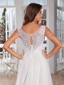 Của phụ nữ Không tay Vòng cổ Lưới trong suốt Váy dự tiệc - Màu be - Xem 4