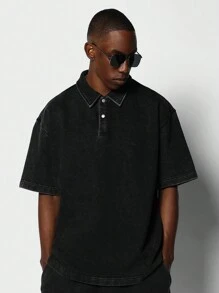 SUMWON Washed Polo Shirt And Short 2 Piece Set - Black - View 3
