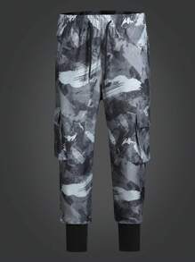 Manfinity Sport Corelite Boyfriend Style Men Brush Print Drawstring Waist Cargo Pants