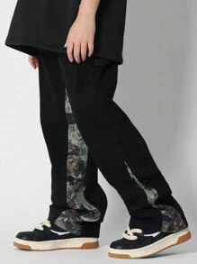 SUMWON 十幾歲女孩擴腳牛仔褲，迷彩印花板塊細節