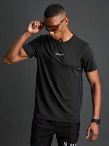 Coreblaze T-shirt de sport à manches courtes style boyfriend pour hommes avec impression de lettres, chemise de compression pour hommes - Noir - Voir 8