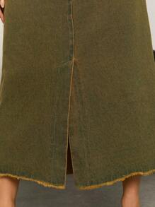 Denimoi High Waist Raw Hem Denim Skirt For Summer - Dark Wash - View 7