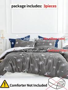 3入組男女童超柔細纖維床品套裝，太空主題星空印花被套套裝，全尺寸枕套被套套裝，適用於臥室、客房、宿舍。套裝包括：1件拉鍊被套+2件枕套（不含內芯） - 彩色 - 查看 2