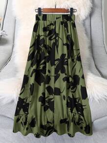 Floral Print Elastic Waist Skirt For Dailywear