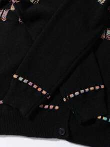 ANDREILEEANDREILEE Men's Casual Zip-Up Knit Cardigan Sweater, Unisex Design, Autumn/Winter - Black - View 8