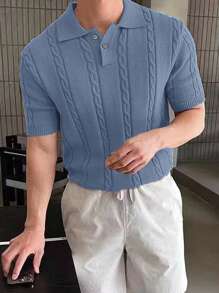 Manfinity Homme Men Solid Color Polo Shirt With Lapel Collar, Short Sleeve, Knitted Top, For Spring And Summer