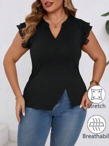 SHEIN Clasi Elegant And Romantic Plus Size Women's Top With Flounce Hem And Side Slit, Summer