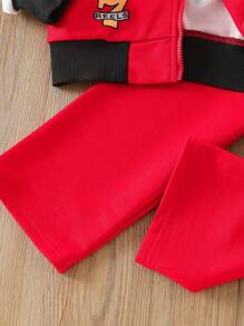 SHEIN Boys Star & Letter Graphic Bomber Jacket & Pants For Dailywear - Red - View 8